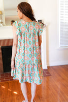 Mint Geo Boho Print Yoke Poplin Woven Dress - Charming Charlie