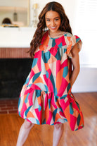 Stand Out Magenta & Teal Geometric Yoke Woven Dress - Charming Charlie