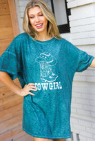Emerald Cotton Blend COWGIRL Graphic Long Tee - Charming Charlie