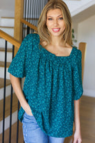 Perfectly You Teal Floral Three Quarter Sleeve Square Neck Top - Charming Charlie