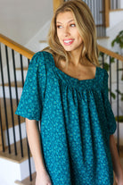 Perfectly You Teal Floral Three Quarter Sleeve Square Neck Top - Charming Charlie