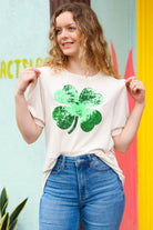 Saint Patty Sequin Clover French Terry Puff Sleeve Top - Charming Charlie