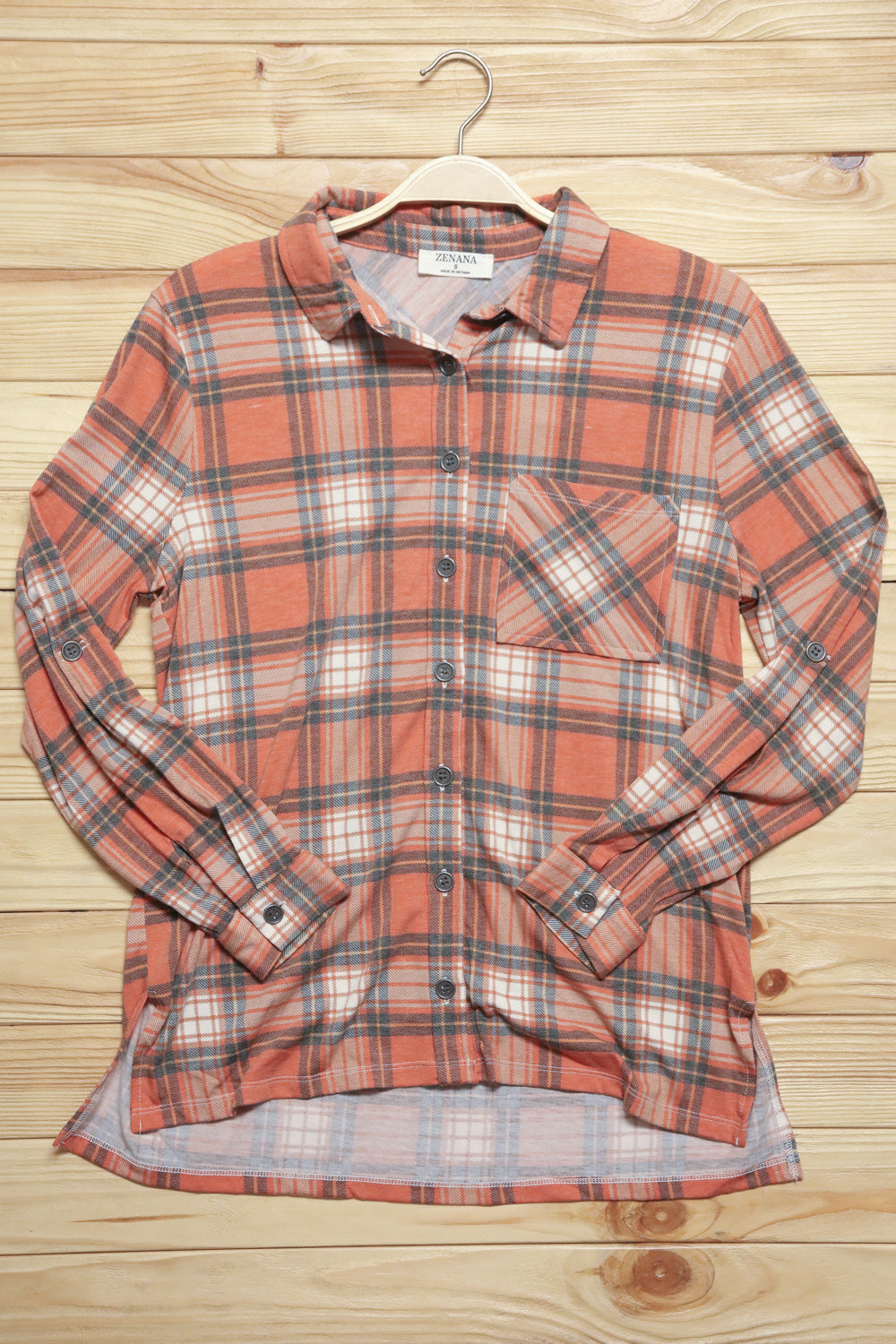 Haptics Layer Up Orange Plaid Flannel Button Down Shacket Medium