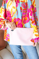 Blush Faux Leather Handle Zipper Clutch - Charming Charlie