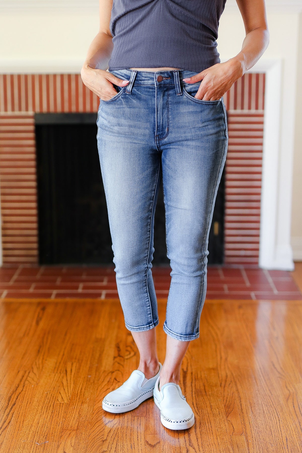 Judy Blue Medium Wash Mid Rise Skinny Capri - Charming Charlie