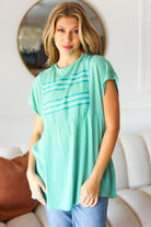 Mint Embroidered Woven Short Sleeve Dolman Top - Charming Charlie