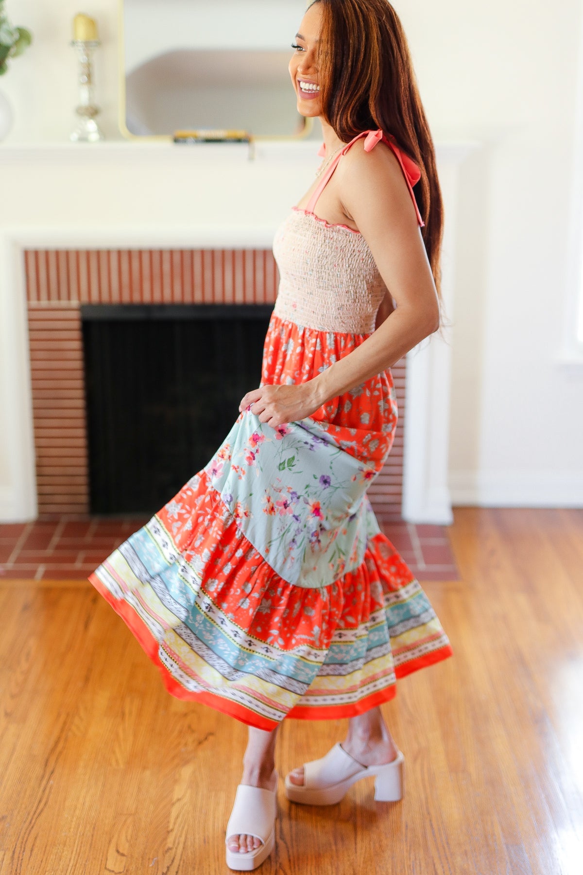 floral smocked tube top