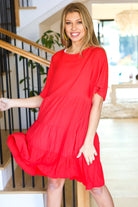 Feeling Bold Red Woven Panel Tiered Fluter Sleeve Dress - Charming Charlie