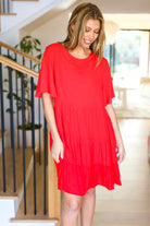 Feeling Bold Red Woven Panel Tiered Fluter Sleeve Dress - Charming Charlie