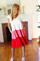 Peach & Cherry Red Tiered Frill Sleeve Midi Dress - Charming Charlie