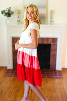 Peach & Cherry Red Tiered Frill Sleeve Midi Dress - Charming Charlie