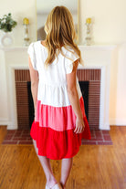 Peach & Cherry Red Tiered Frill Sleeve Midi Dress - Charming Charlie