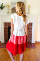 Peach & Cherry Red Tiered Frill Sleeve Midi Dress - Charming Charlie