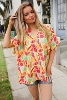 Casual Chic Multicolor Abstract V Neck Dolman Sleeve Top - Charming Charlie