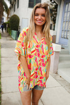 Casual Chic Multicolor Abstract V Neck Dolman Sleeve Top - Charming Charlie