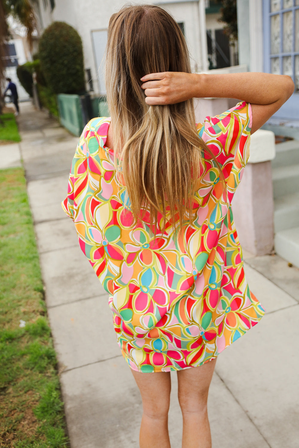 Casual Chic Multicolor Abstract V Neck Dolman Sleeve Top - Charming Charlie