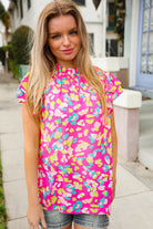 Feeling Femme in Pink Floral Print Frill Mock Neck Blouse - Charming Charlie
