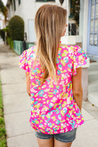 Feeling Femme in Pink Floral Print Frill Mock Neck Blouse - Charming Charlie