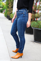 Stand Out Dark Denim High Rise Skinny Fit Button Fly Jeans - Charming Charlie