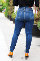 Stand Out Dark Denim High Rise Skinny Fit Button Fly Jeans - Charming Charlie
