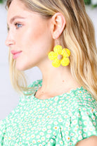 Canary Handwoven Straw Flower Dangle Earrings - Charming Charlie