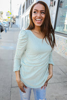 Dazzle in Grey Animal Print Ruched Sleeve Round Neck Top - Charming Charlie