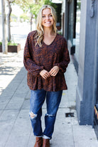 Navy & Rust Leopard Woven Babydoll Top - Charming Charlie