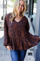 Navy & Rust Leopard Woven Babydoll Top - Charming Charlie