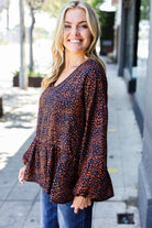 Navy & Rust Leopard Woven Babydoll Top - Charming Charlie