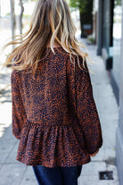 Navy & Rust Leopard Woven Babydoll Top - Charming Charlie
