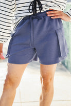 Weekend Ready Indigo Scuba Elastic Drawstring Pocket Shorts - Charming Charlie