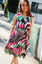 Be Bold Ivory & Green Animal Stripe Bow Tie Korean Silk Dress - Charming Charlie