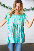 Turquoise Floral Stripe Babydoll Top - Charming Charlie