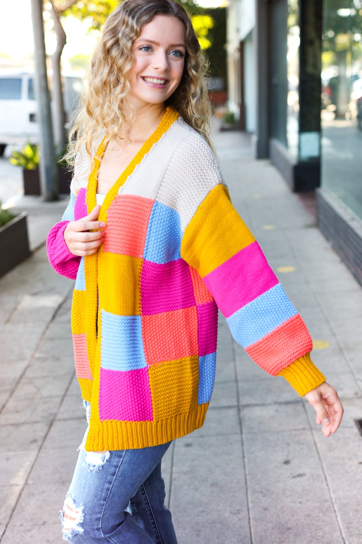 Like new color block chunky good knit cardigan