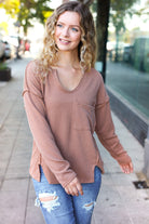Eyes On You Camel Mineral Wash Rib Notch Neck Pocketed Top - Charming Charlie