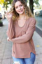 Eyes On You Camel Mineral Wash Rib Notch Neck Pocketed Top - Charming Charlie