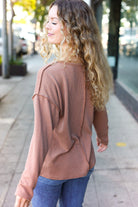 Eyes On You Camel Mineral Wash Rib Notch Neck Pocketed Top - Charming Charlie