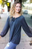 Versatile Charcoal Front Tie Modal Knit Peasant Top - Charming Charlie
