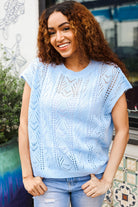 The Perfect Find Sky Blue Dolman Short Sleeve Crochet Sweater Top - Charming Charlie