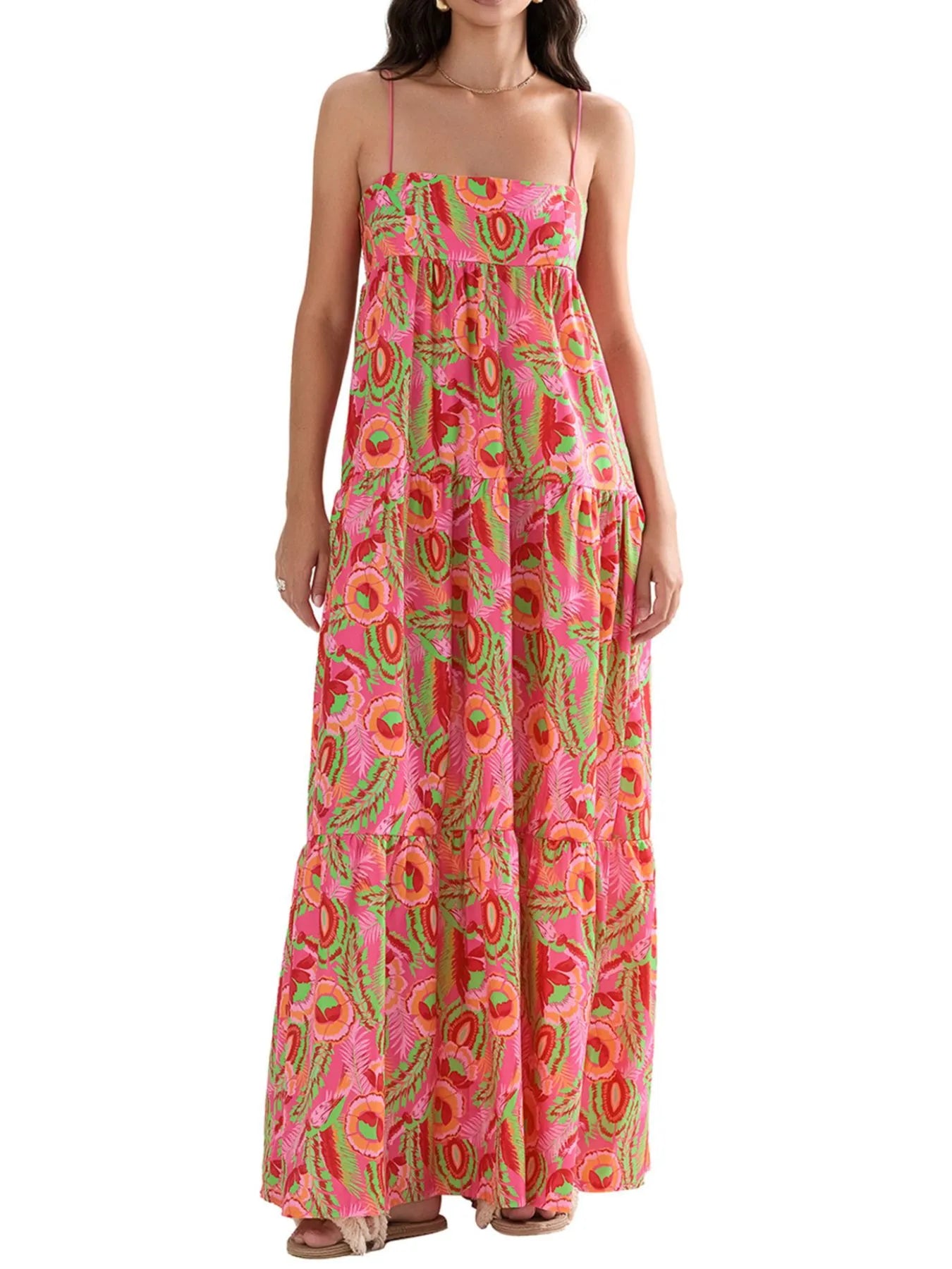 Printed Square Neck Cami Maxi Dress White / L