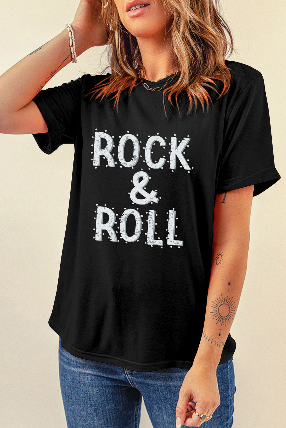 Letter Graphic Round Neck Short Sleeve T-Shirt - Charming Charlie