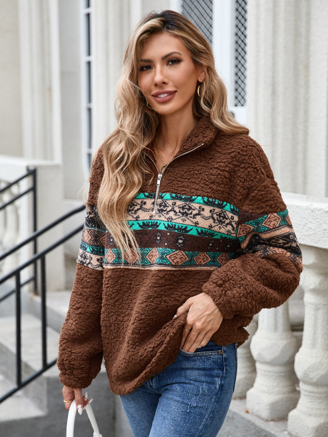 Half Zip Long Sleeve Fuzzy Top – Charming Charlie