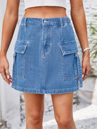 Pocketed Buttoned Denim Skirt - Charming Charlie