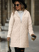 Texture Zip Up Long Sleeve Hooded Coat - Charming Charlie