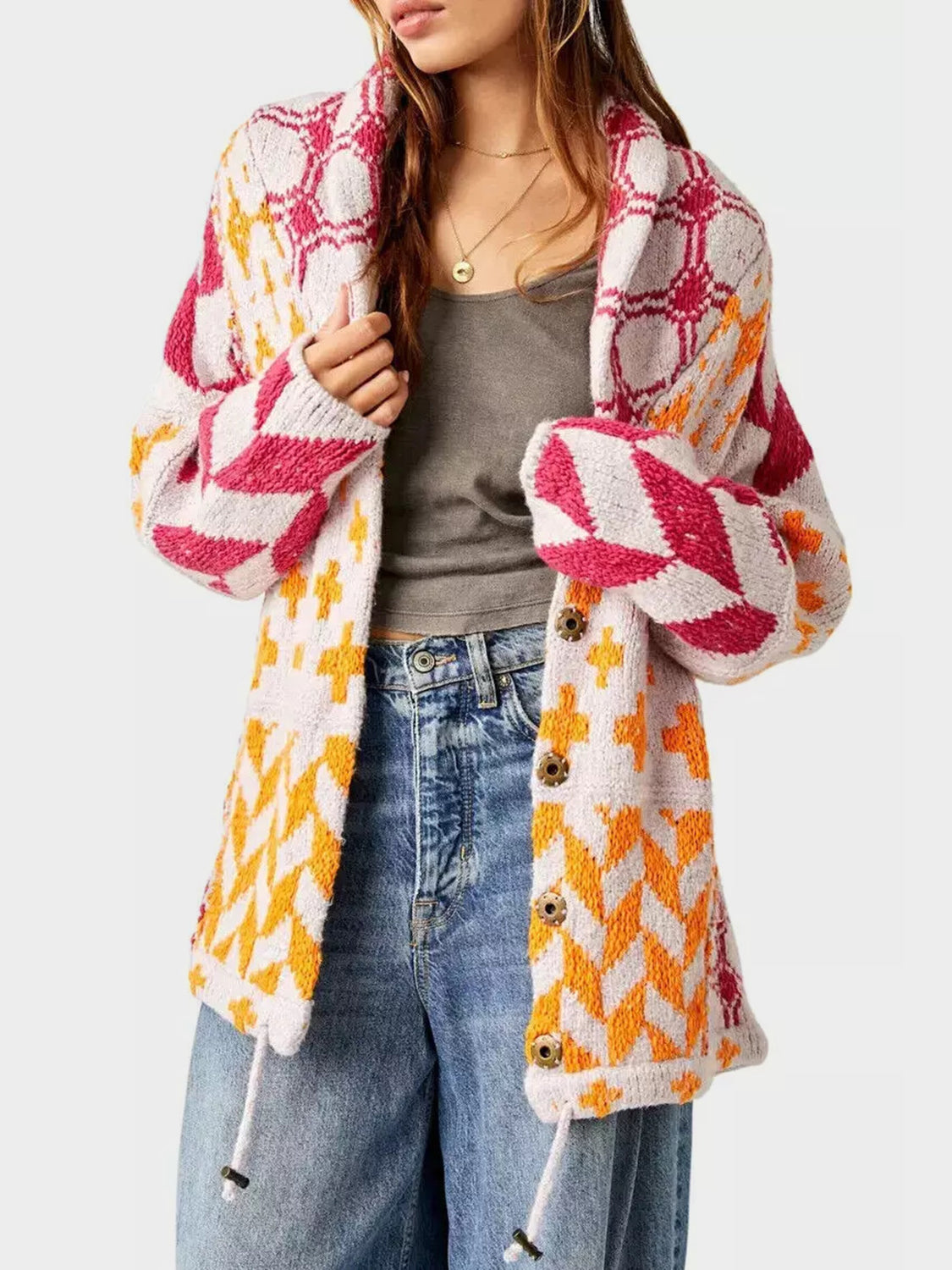Collared Neck Long Sleeve Cardigan - Charming Charlie
