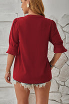 Notched Half Sleeve Blouse - Charming Charlie