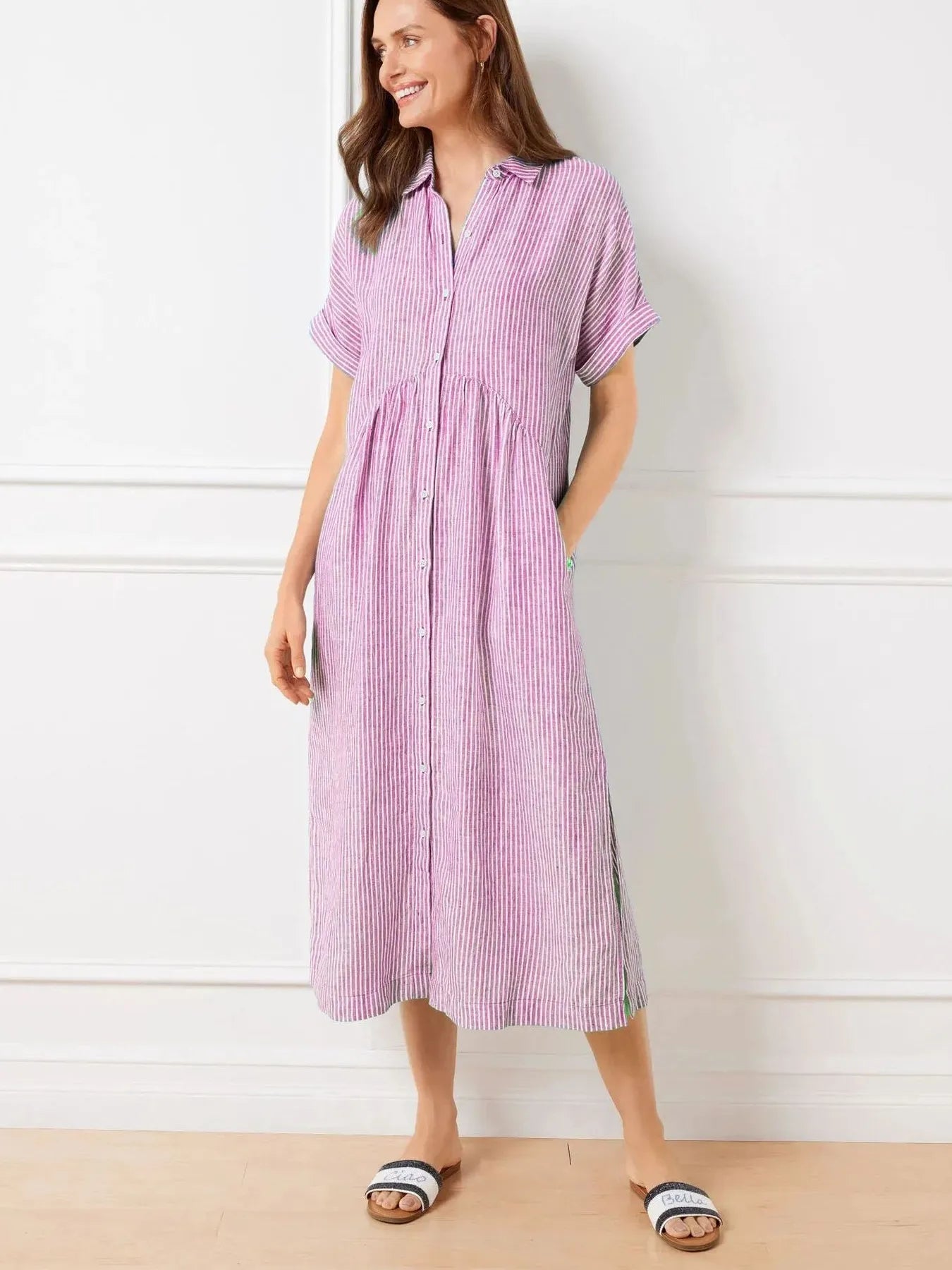 Full Size Striped Button-Front Midi Dress Plus Size – Charming Charlie