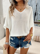 V-Neck Batwing Sleeve Knit Top - Charming Charlie