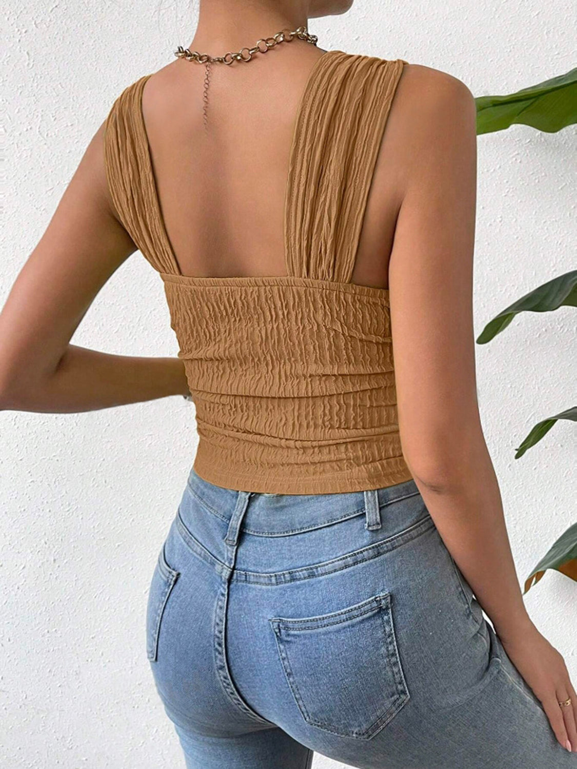 Textured Square Neck Wide Strap Tank - Charming Charlie