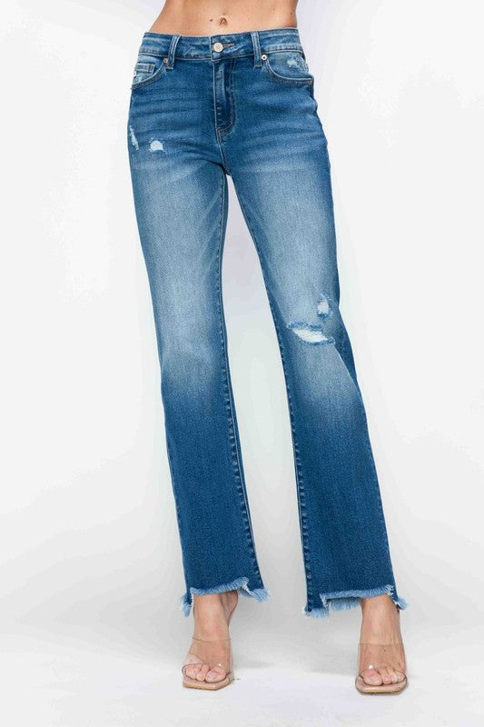 bytos Full Size Raw Hem Distressed Mid Rise Straight Jeans - Charming Charlie